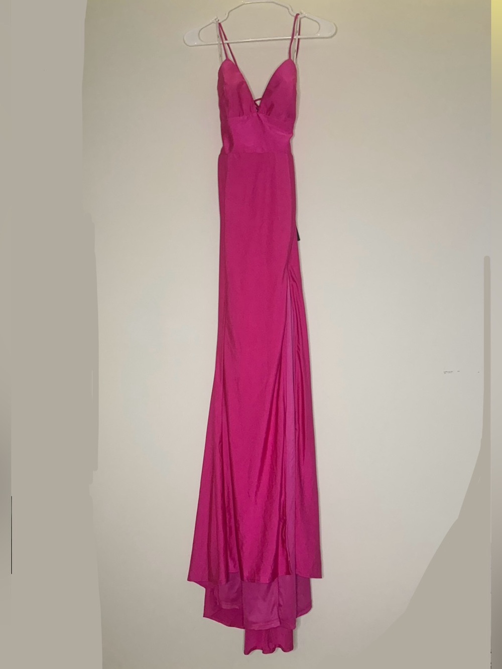 Divine Desires Hot Pink Satin Lace-Up Mermaid Maxi Dress | Size Small | NWT - Picture 12 of 12